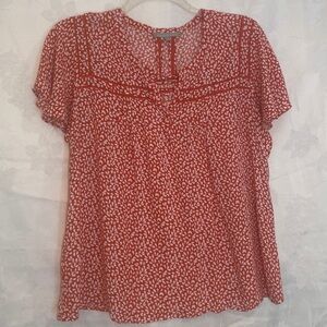 Daniel Rainn XXL Orange and White Patterned Blouse Pit to Pit 23" Preworn Used